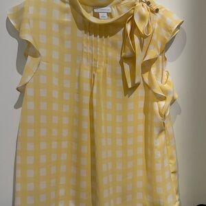 Liz Claiborne Yellow Gingham Blouse with Bow Detail